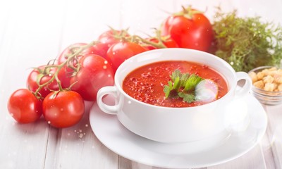 Tomato soup in plate