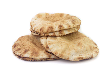 Pita bread isolated on white background. Traditional food of Arabic cuisine and culture