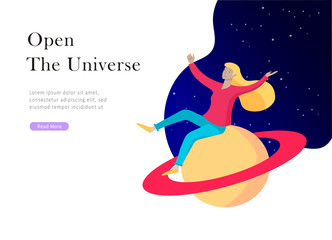landing page template. Inspired People flying. Create your own spase. Character moving and floating in dreams, imagination and freedom inspiration design work. Flat design style