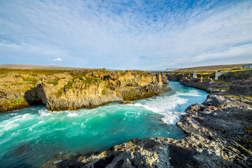 A view of Godafoss, one of most beautiful waterfalls in Iceland