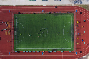 Street sports field with a football field. Shooting from the drone from above