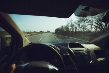 Driver theme. Car window view