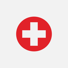 Red cross icon isolated on white background. Vector illustration.