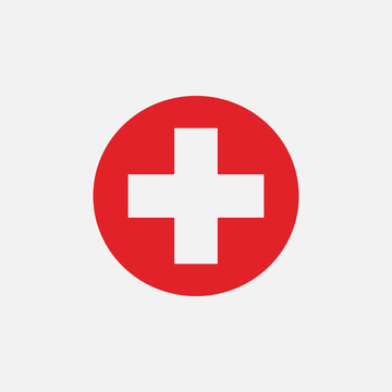 Red cross icon isolated on white background. Vector illustration.