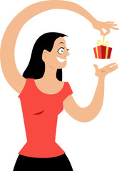 Woman giving herself a present, EPS 8 vector illustration