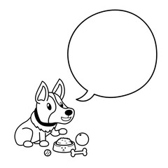 Cartoon character corgi with speech bubble for design.