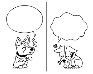 Cartoon corgi dog expressing different emotions with speech bubbles for design.