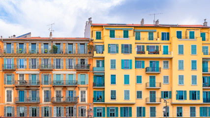Nice in France, ancient building, typical facade in the old town, French Riviera 