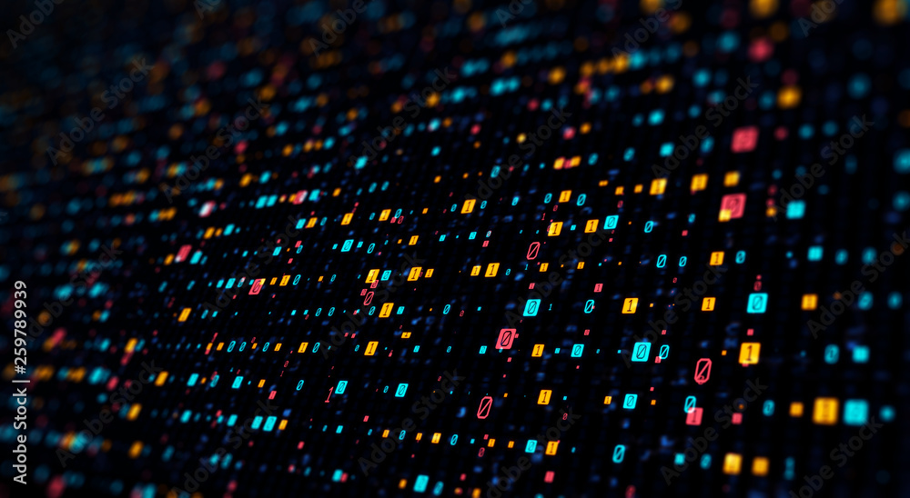 Leinwandbilder Technology background color bytes of binary/Abstract technology background made of different element printed circuit board.  Printed circuit board in the server executes the data.