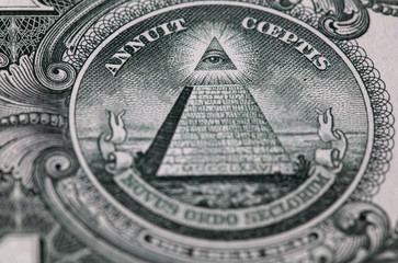 Closeup of back side of 1 dollar bill