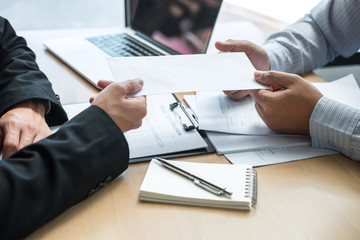 Employer boss sending a remuneration letter to businessman in order to dismiss contract, changing...