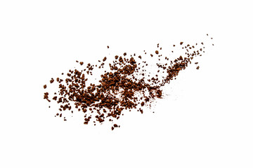 Instant coffee scattered on a white background