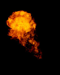Flame sphere. Fireball isolated on black.