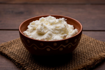 Homemade white Butter or Makhan/Makkhan in Hindi, served in a bowl. selective focus