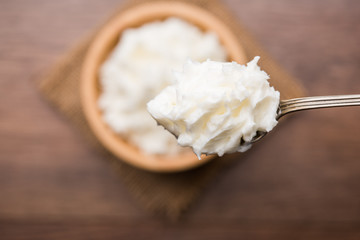Homemade white Butter or Makhan/Makkhan in Hindi, served in a bowl. selective focus