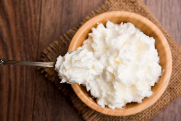 Homemade white Butter or Makhan/Makkhan in Hindi, served in a bowl. selective focus