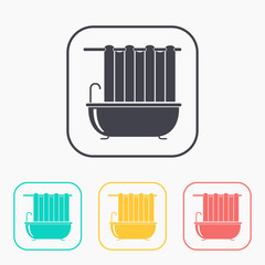 Shower curtain illustration. Bath household vector color icon set.