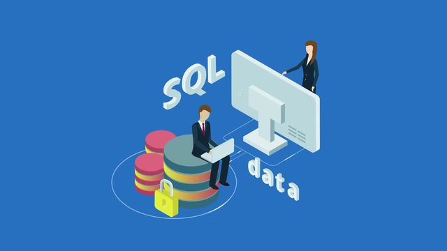 Flat design isometric concept of Data Base. 3d isometric cartoon 4K video with alpha.