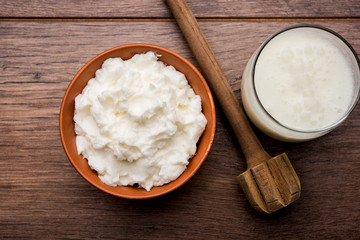 Homemade white Butter or Makhan/Makkhan in Hindi, served in a bowl. selective focus