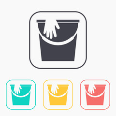 Bucket with rubber gloves illustration. House clean vector color icon set