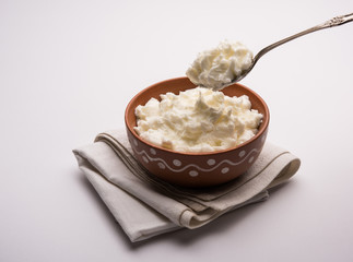 Homemade white Butter or Makhan/Makkhan in Hindi, served in a bowl. selective focus