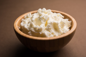 Homemade white Butter or Makhan/Makkhan in Hindi, served in a bowl. selective focus