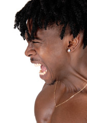 Fototapeta na wymiar A close up image of a screaming black man in profile