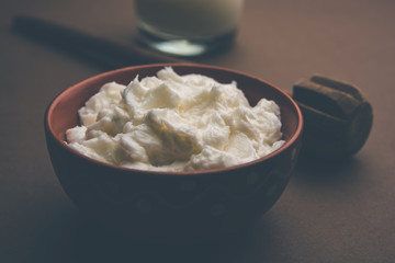Homemade white Butter or Makhan/Makkhan in Hindi, served in a bowl. selective focus