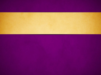 An elegant rich purple grunge texture background with a tan gold banner ribbon raised above. 