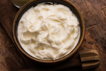 Homemade white Butter or Makhan/Makkhan in Hindi, served in a bowl. selective focus