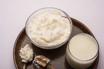 Fototapeta na wymiar Homemade white Butter or Makhan/Makkhan in Hindi, served in a bowl. selective focus