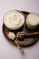 Homemade white Butter or Makhan/Makkhan in Hindi, served in a bowl. selective focus