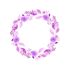 Frame wreath with flowers of cherry, apple, almond, sakura.Watercolor drawing by hand. Pink watercolor flowers, and twigs collected in the wedding composition