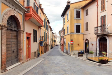 Fototapeta na wymiar San Gemini, Italy. Beautiful old street in historic center of San Gemini.