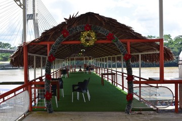 Christmas decorations in a gazebo 