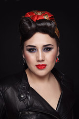 Vintage style portrait of beautiful asian woman with fancy prom hairdo