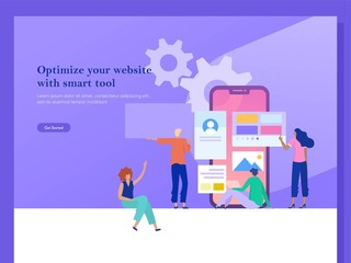 Group People create dashboard for website development and interact with graphs. Modern vector design concept illustration of Seo Optimization and data analytic, business solutions. digital marketing