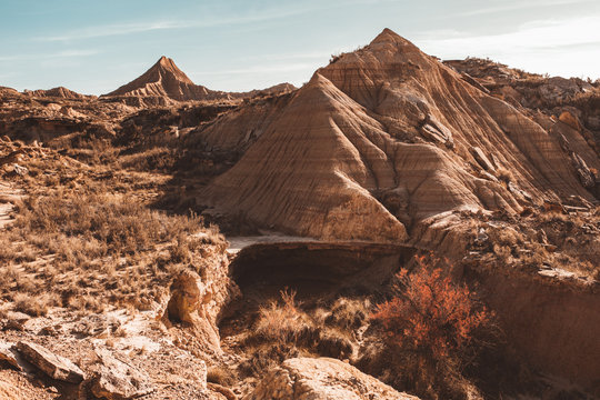 Picturesque sandy cliffs in sunlight