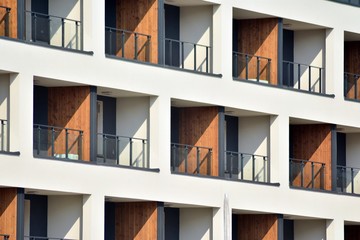 Fototapeta premium European modern residential architecture. Fragment of a modern apartment building in front. Very modern apartment house. 