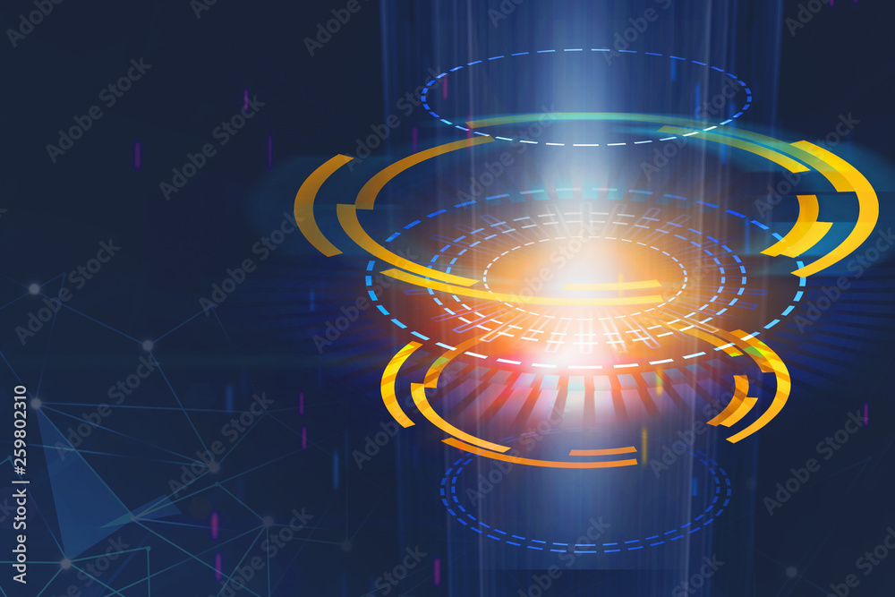 Poster abstract digital round button on space backdrop. technology and innovation concept.
