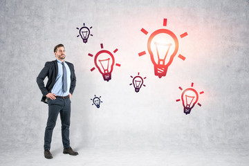 Confident businessman and his ideas