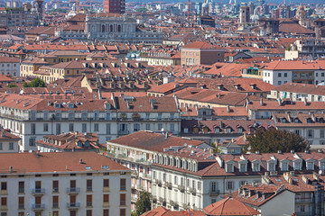Fototapeta na wymiar Italian city rooftops and buildings texture background view in a sunny summer day