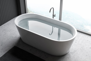 Modern light bathroom interior. Top view.