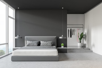 Modern design grey bedroom interior.