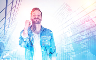 Casual man successful trader in city