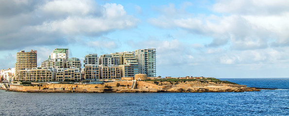 Modern buildings by the sea in Malta
