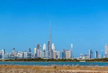 Dubai City Skyline, Residential and Business Skyscrapers in Downtown, Dubai, UAE