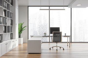 Fototapeta premium Modern white office interior with furniture.