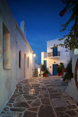Traditional night view of a street in the historic center of the city of Lefkes