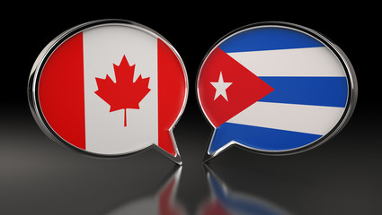 Canada and Cuba flags with Speech Bubbles. 3D Illustration